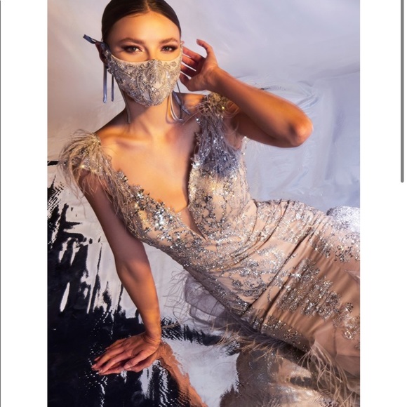 Feathered Mermaid Evening Gown - Picture 4 of 7